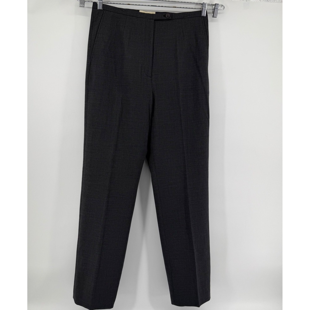 Eddie Bauer Dress Pants Women 16 Tall Gray Houndstooth Wool Blend Stretch Lined